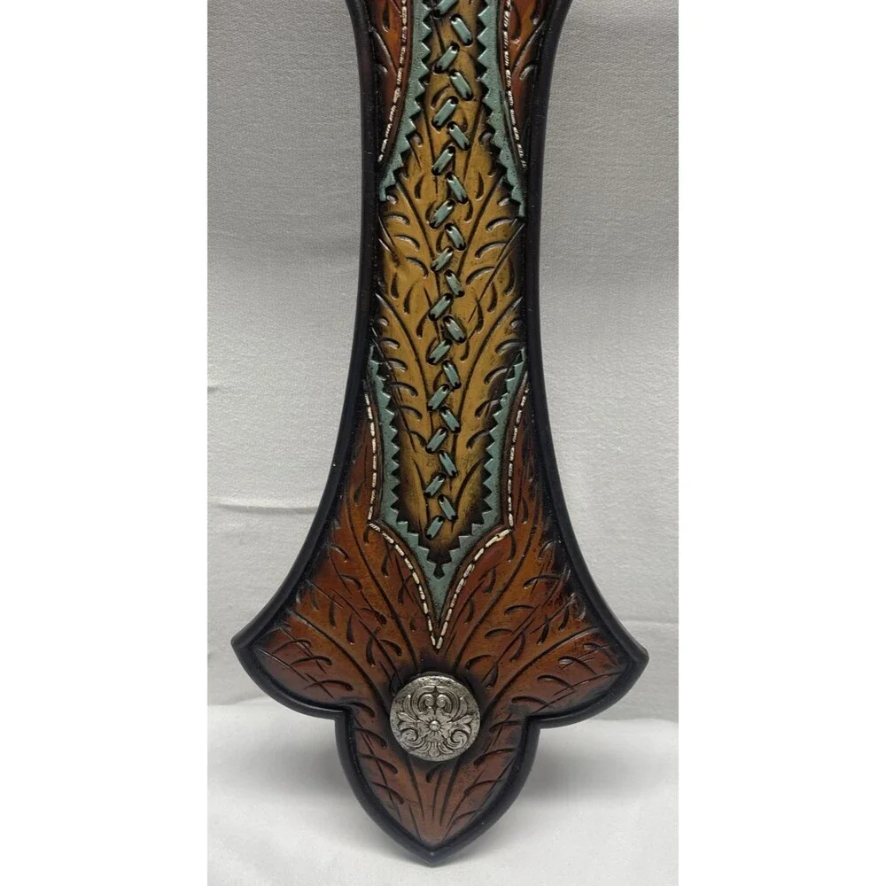 Western Rustic Resin Fleur De Lis Decorative Wall Cross Turquoise Brown 20